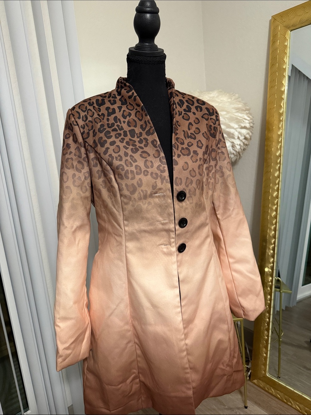 Revolve Attrime Leopard Ombre Long Wool Coat - Tan Brown - Picture 4 of 6